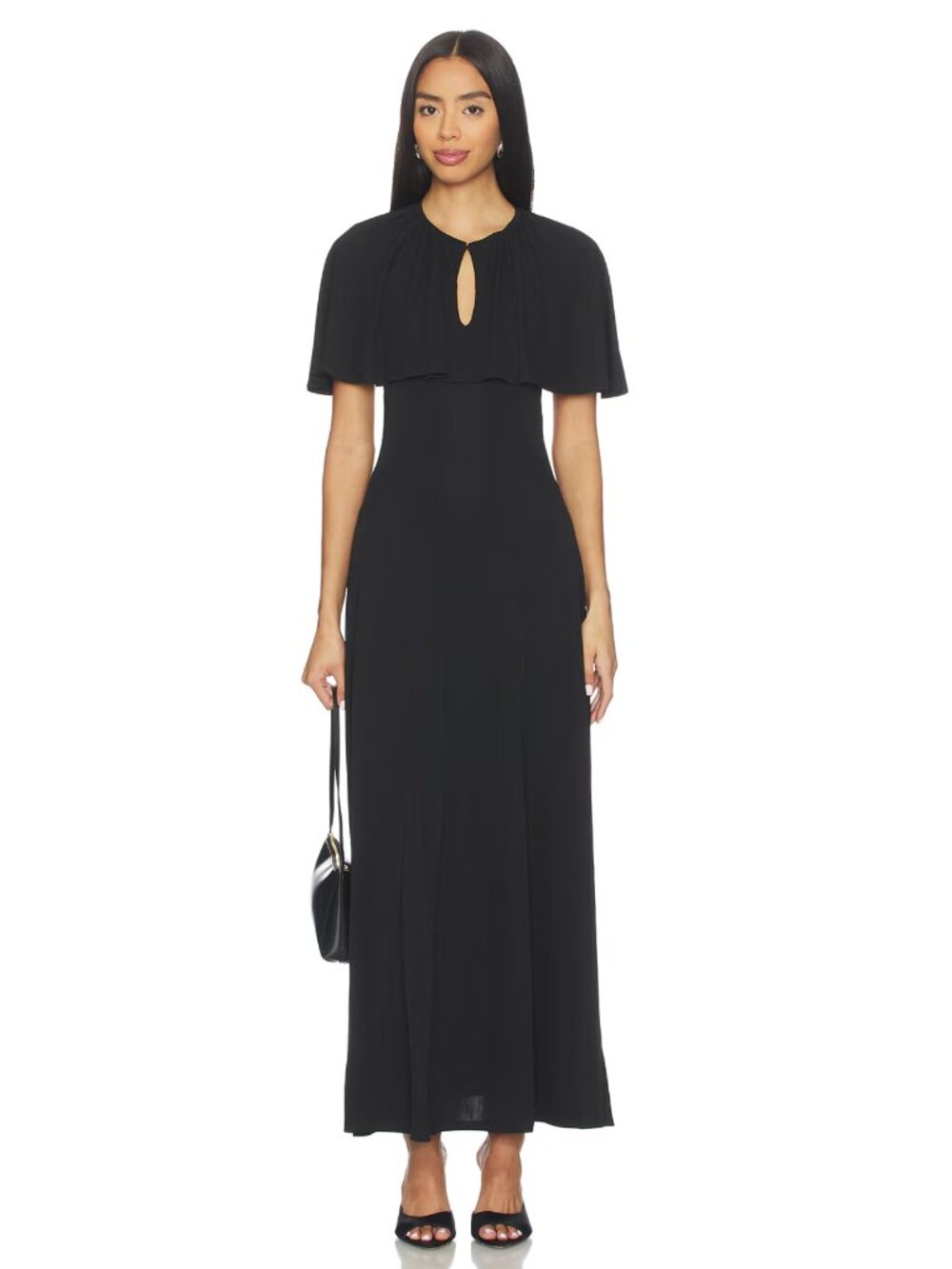 NEW WeWoreWhat Cape Midi Dress in Black Short Sleeve Maxi 2 XS